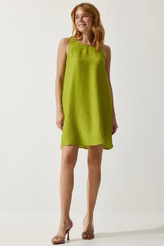 Women Pistachio Green Sleeveless Linen Viscose Bell Dress JH00005-Pistachio Green 