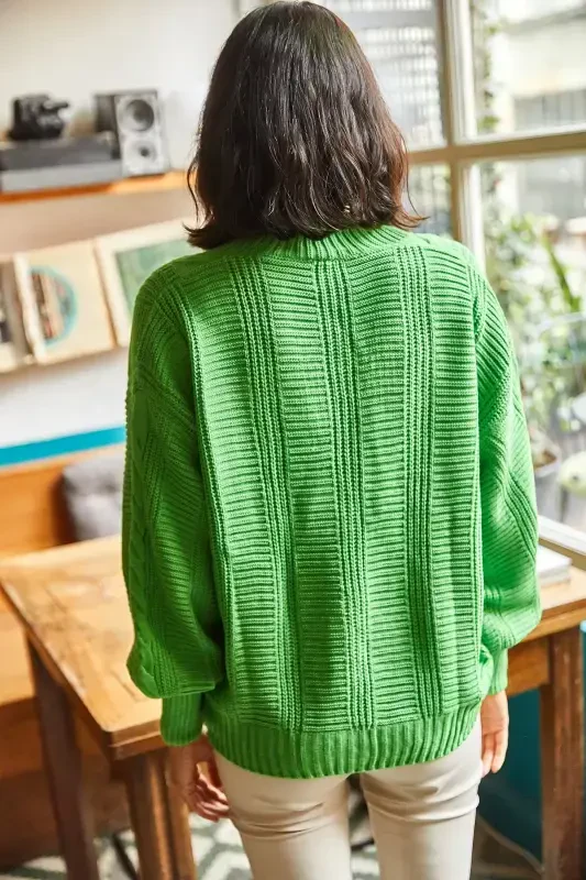Women Pistachio Green Thick Braided Knit Cardigan HRK-19000082-Pistachio Green - 6