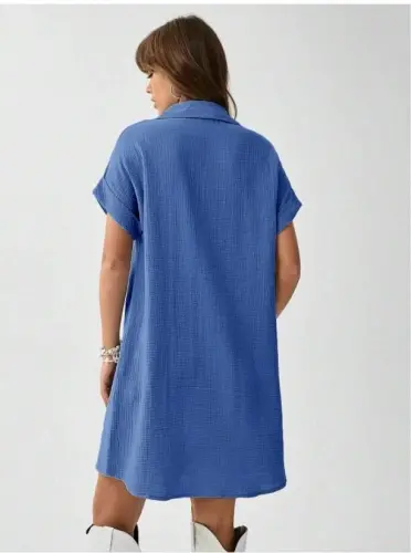 Women Pocket Detail Muslin Fabric Mini Shirt Dress - 4
