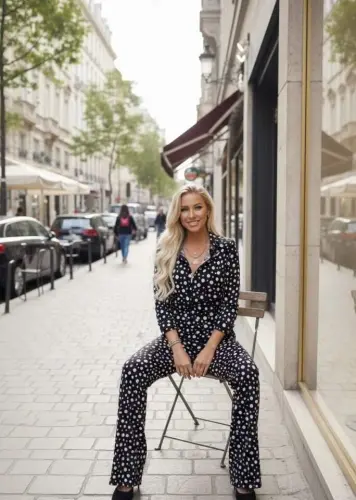 Women Polka Dot Detailed Velvet Fabric Cardigan Pants Two Piece Set - 4