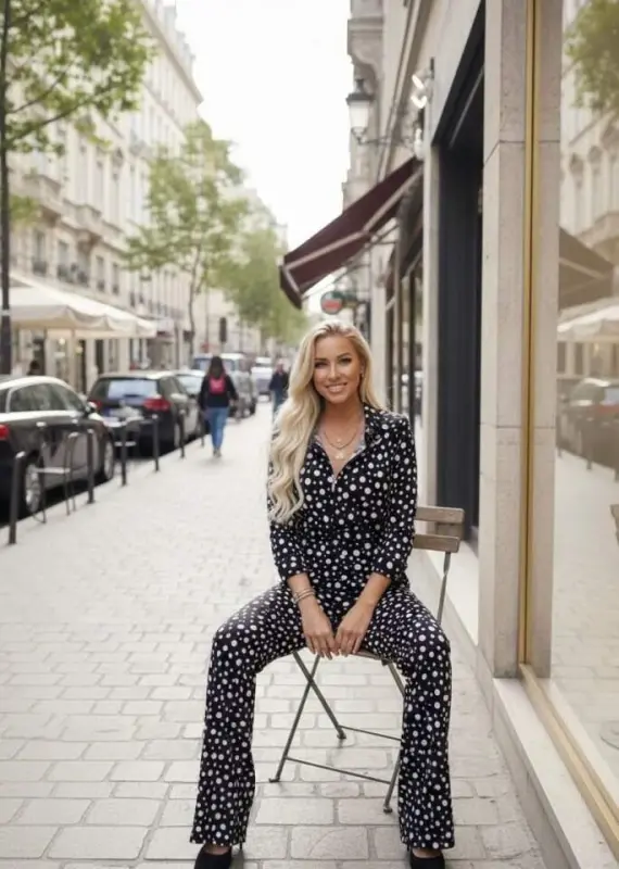 Women Polka Dot Detailed Velvet Fabric Cardigan Pants Two Piece Set - 4