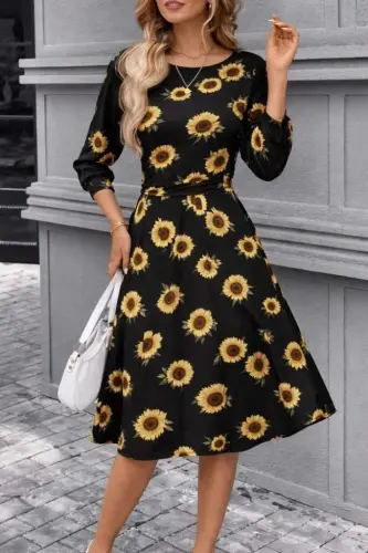 Women Poor Arm Bicycle Collar Midi Micro Dress - 1