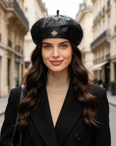 Women PU Leather Beret Vintage Solid Color French Painter Cap | smooth glossy PU material,adjustable inner strap,soft lining,windproof warm,2 styles available for daily autumn winter outfit - Women (1)