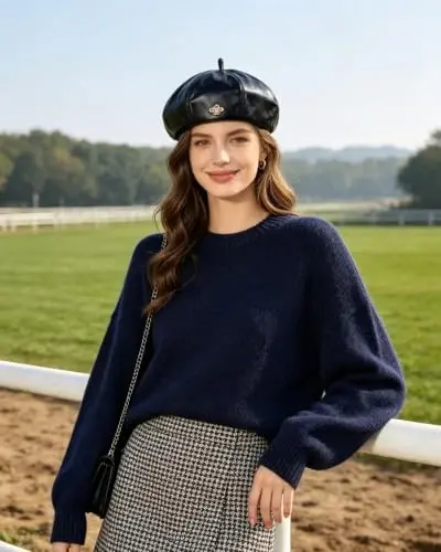 Women PU Leather Beret Vintage Solid Color French Painter Cap | smooth glossy PU material,adjustable inner strap,soft lining,windproof warm,2 styles available for daily autumn winter outfit - 5