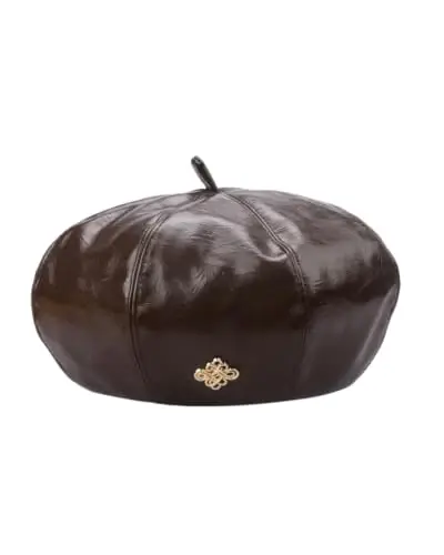 Women PU Leather Beret Vintage Solid Color French Painter Cap | smooth glossy PU material,adjustable inner strap,soft lining,windproof warm,2 styles available for daily autumn winter outfit - 1