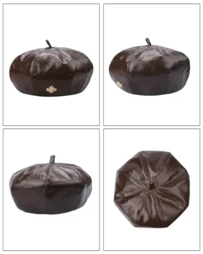 Women PU Leather Beret Vintage Solid Color French Painter Cap | smooth glossy PU material,adjustable inner strap,soft lining,windproof warm,2 styles available for daily autumn winter outfit - 3