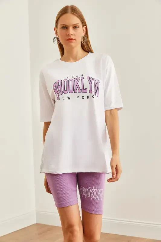 Women Purple Printed Leggings T-Shirt Set TKM-19000301-M - 1