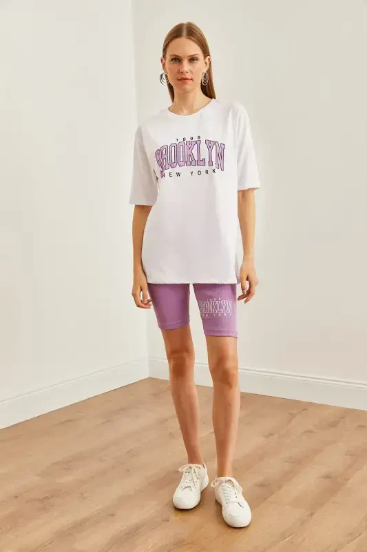 Women Purple Printed Leggings T-Shirt Set TKM-19000301-M - 2