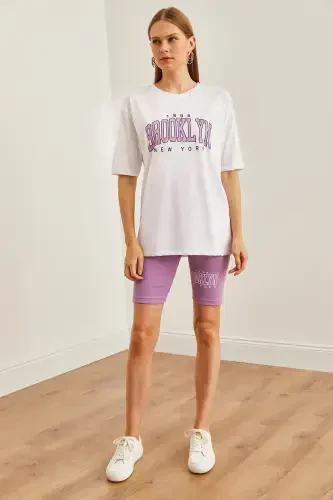 Women Purple Printed Leggings T-Shirt Set TKM-19000301-M - 3