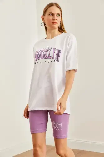 Women Purple Printed Leggings T-Shirt Set TKM-19000301-M - 4