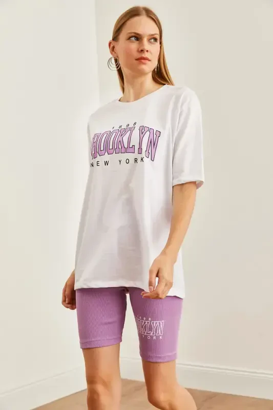 Women Purple Printed Leggings T-Shirt Set TKM-19000301-M - 4