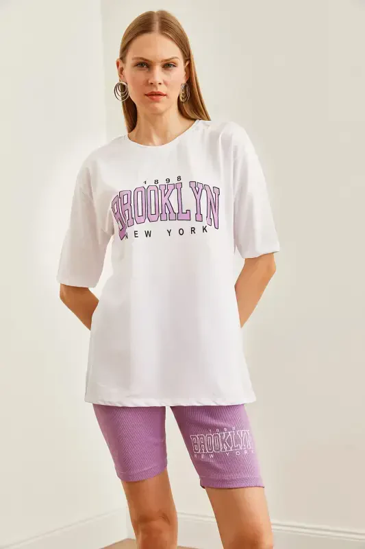 Women Purple Printed Leggings T-Shirt Set TKM-19000301-M - 5