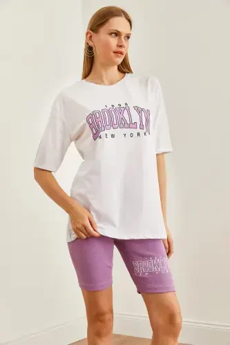 Women Purple Printed Leggings T-Shirt Set TKM-19000301-M - 6