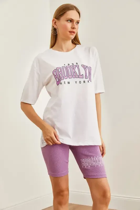 Women Purple Printed Leggings T-Shirt Set TKM-19000301-M - 6