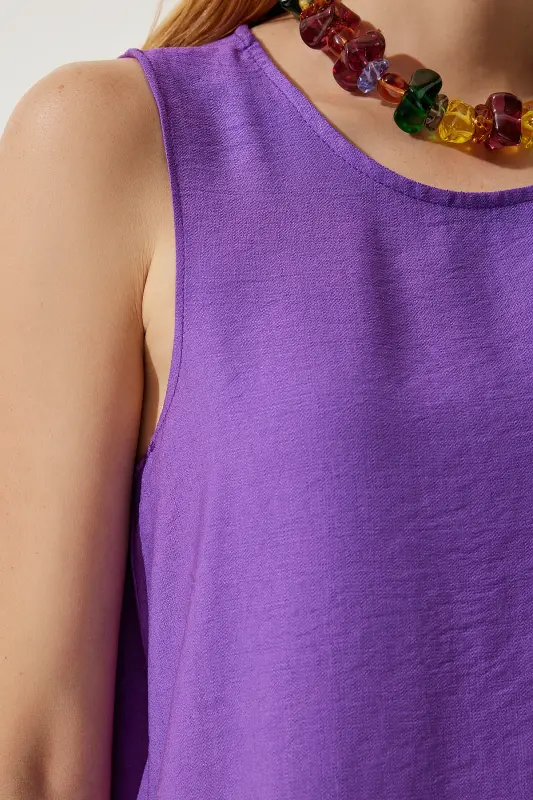 Women Purple Sleeveless Linen Viscose Bell Dress JH00005-Purple - 4