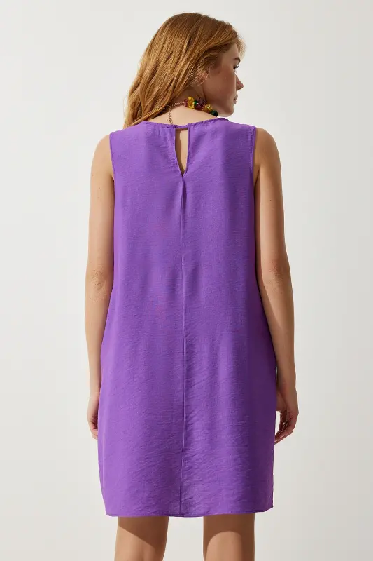 Women Purple Sleeveless Linen Viscose Bell Dress JH00005-Purple - 6