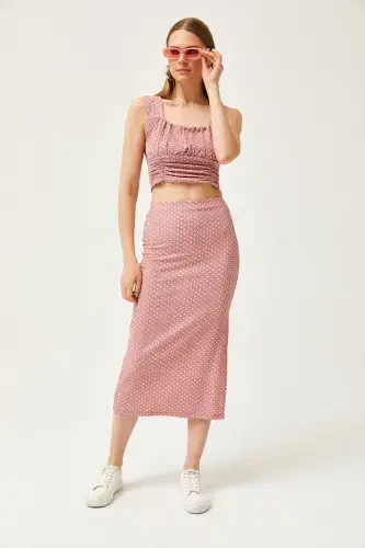 Women Rose Dot Top Blouse Bottom Skirt Knitted - OLALOOK (1)