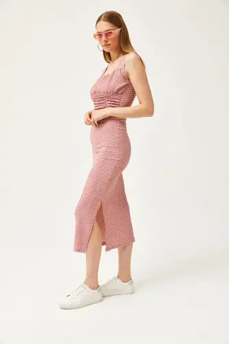 Women Rose Dot Top Blouse Bottom Skirt Knitted - 4