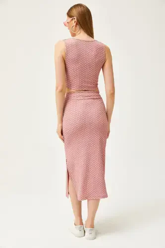 Women Rose Dot Top Blouse Bottom Skirt Knitted - 6