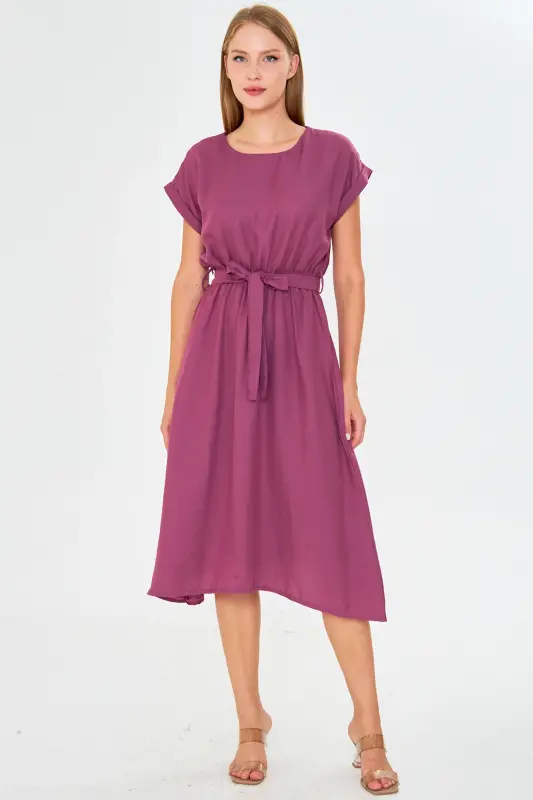 Women Rose Gold Belted Tie Waist Dress ARM-19Y001060-ROSE GOLD - 8