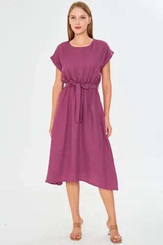 Women Rose Gold Belted Tie Waist Dress ARM-19Y001060-ROSE GOLD - 3