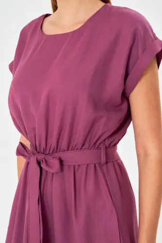 Women Rose Gold Belted Tie Waist Dress ARM-19Y001060-ROSE GOLD - 4