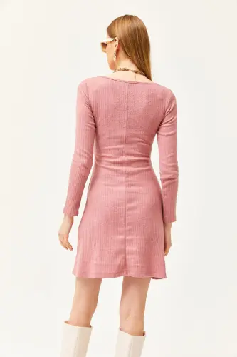 Women Rose Gold Pool Collar Patchwork Mini Flared Dress ELB-19002053-Rose Gold - 5