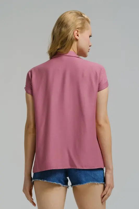 Women Rose Gold Short Sleeve Shirt ARM-19Y001065-Rose Gold - 4