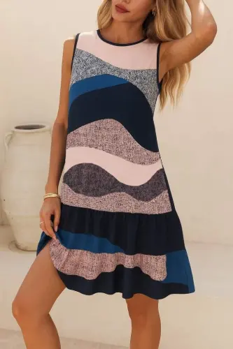 Women Sleeveless Back Tie Ruffle Leopard Print Scuba Dress - 8