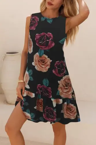 Women Sleeveless Back Tie Ruffle Leopard Print Supreme Dress - 1