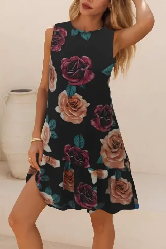 Women Sleeveless Back Tie Ruffle Leopard Print Supreme Dress - BÜYÜKBEDENIZ