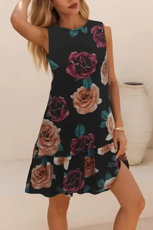 Women Sleeveless Back Tie Ruffle Leopard Print Supreme Dress - 3