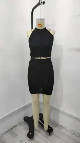 Women Sleeveless Mini Erer Crop Knitted Set - 4