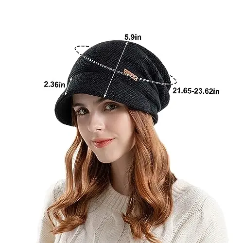 Women Slouchy Knit Hat Winter Warm Fleece Lined Beanie Hat Stretchy Skull Cap with Visor Brim - MODAZONE (1)