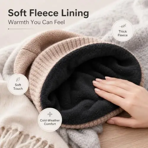 Women Slouchy Knit Hat Winter Warm Fleece Lined Beanie Hat Stretchy Skull Cap with Visor Brim - 3