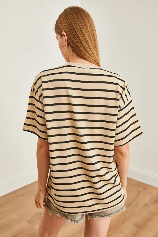 Women Stone Black Striped 2 Rope Oversize T-Shirt TSH-1 - 5