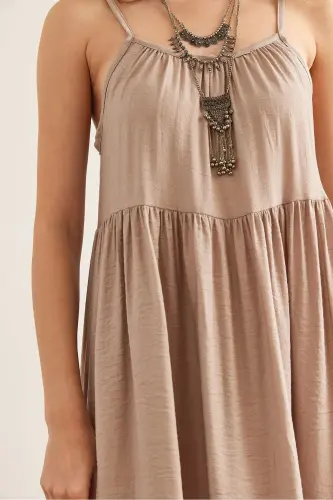 Women Stone Hanger Adjustable Patchwork Maxi Linen - 3