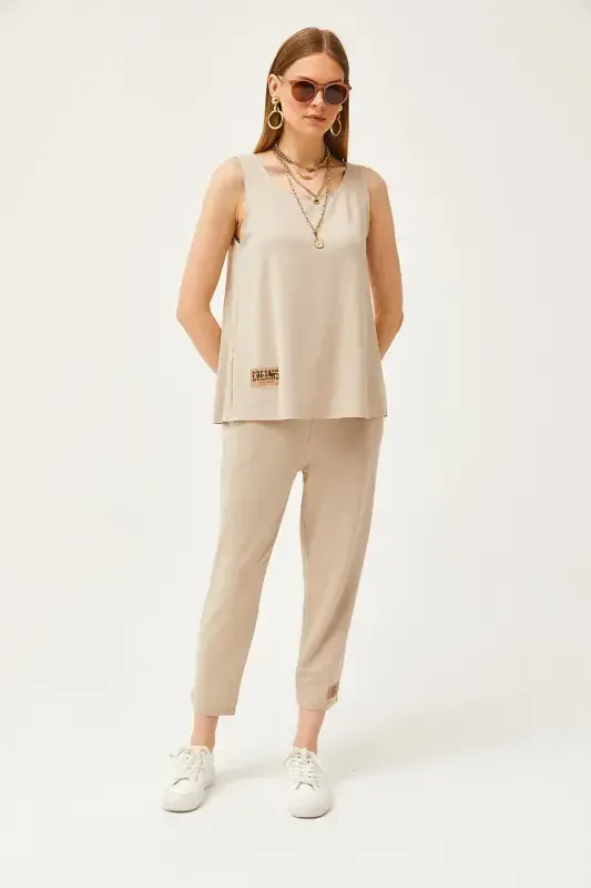 Women Stone Sleeveless Loose Blouse Set Crystal Jewelry - 2