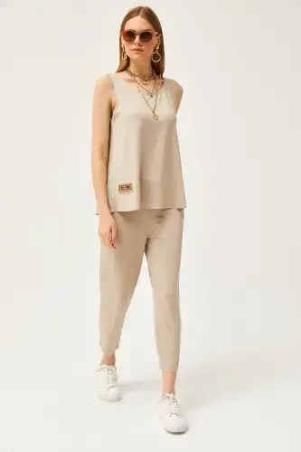 Women Stone Sleeveless Loose Blouse Set Crystal Jewelry - 3