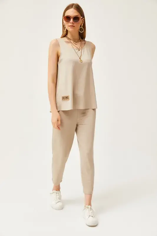 Women Stone Sleeveless Loose Blouse Set Crystal Jewelry - 3