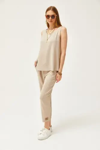 Women Stone Sleeveless Loose Blouse Set Crystal Jewelry - 4