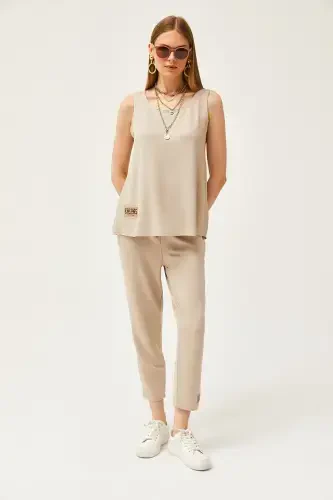 Women Stone Sleeveless Loose Blouse Set Crystal Jewelry - 5