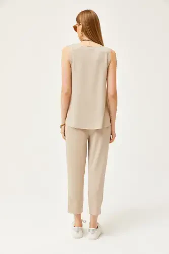 Women Stone Sleeveless Loose Blouse Set Crystal Jewelry - 6