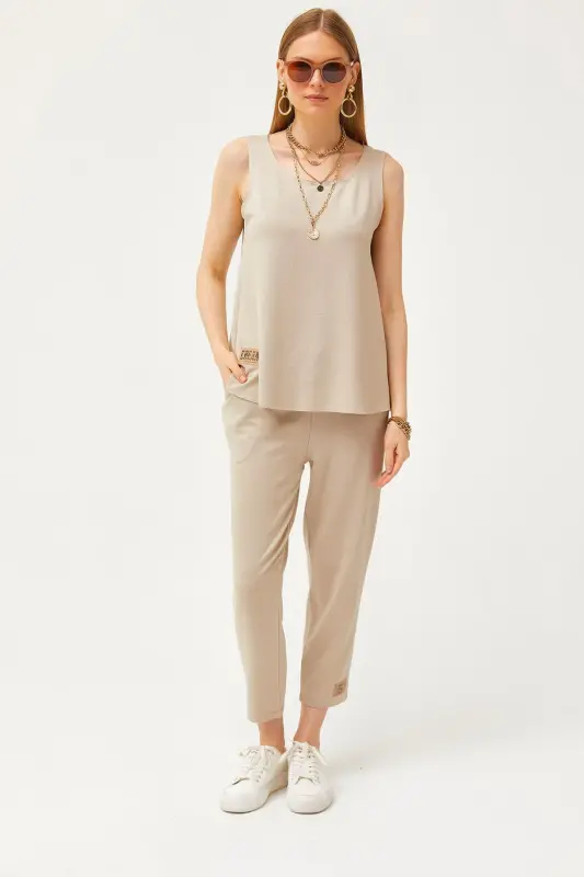 Women Stone Sleeveless Loose Blouse Set Crystal Jewelry - 1