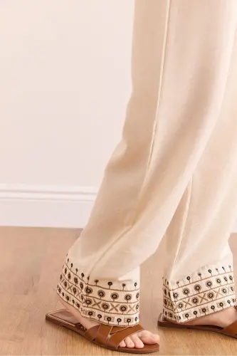 Women Stone Top Vest Pocketed Pants Embroidered Set - 7