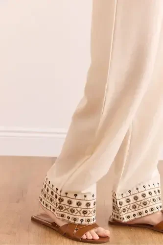 Women Stone Top Vest Pocketed Pants Embroidered Set - 7