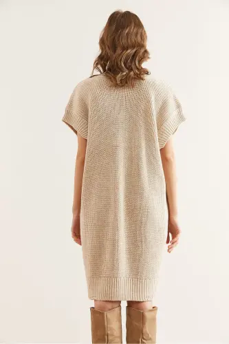 Women Stone V Neck Knit Tunic Dress DR-19002343-T - 7