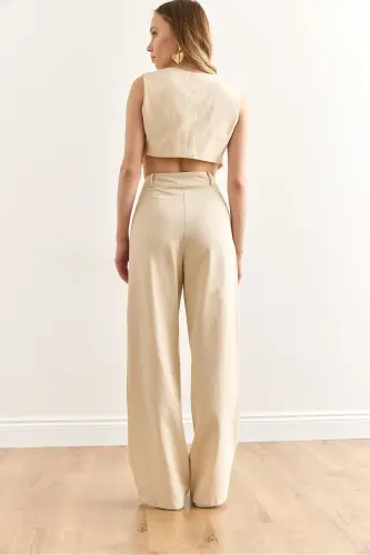 Women Stone Vest Pants Gabardine Suit TKM-190003 - 2