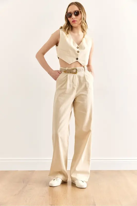 Women Stone Vest Pants Gabardine Suit TKM-190003 - 3