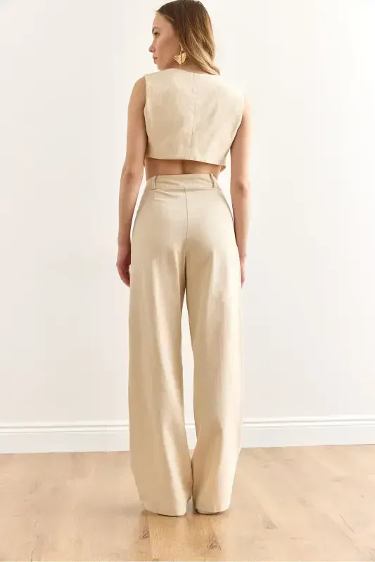 Women Stone Vest Pants Gabardine Suit TKM-190003 - 2